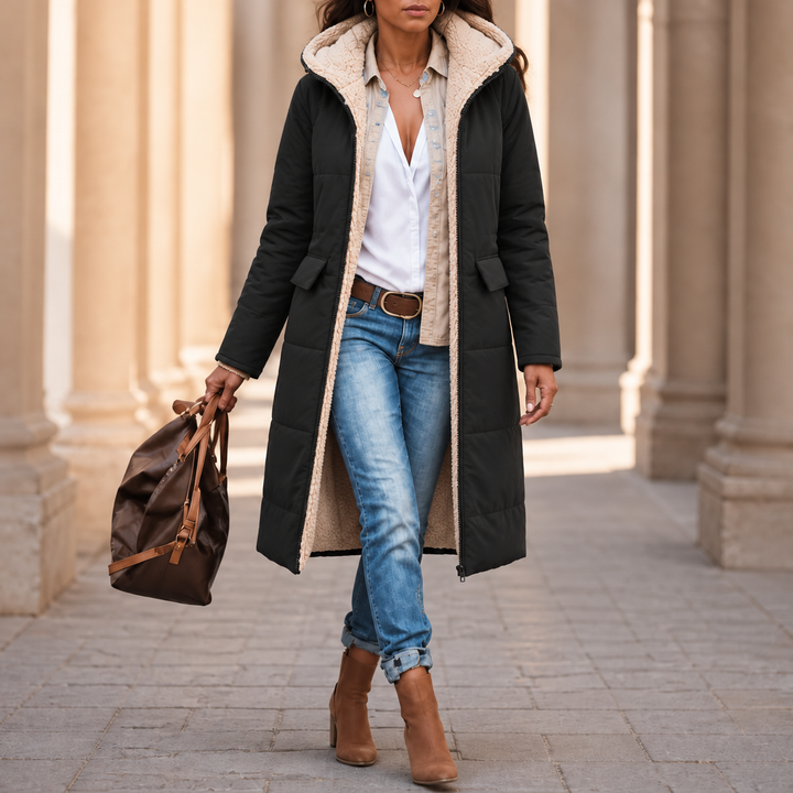 Wintervia | Sherpa Windproof Long Coat – Langer Kapuzenmantel