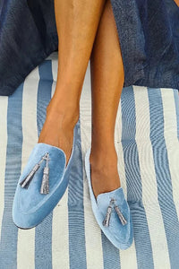 Nora | Elegante Damen Loafer Mit Samtoptik Und Quasten