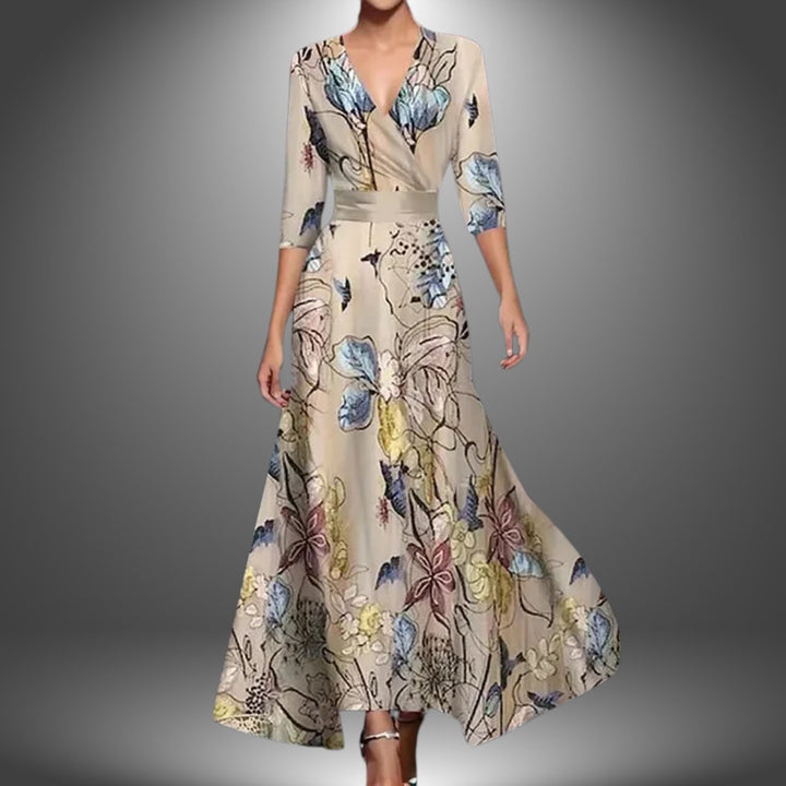 Sophia | Florales Wickel-Maxikleid mit V-Ausschnitt und 3/4-Ärmeln
