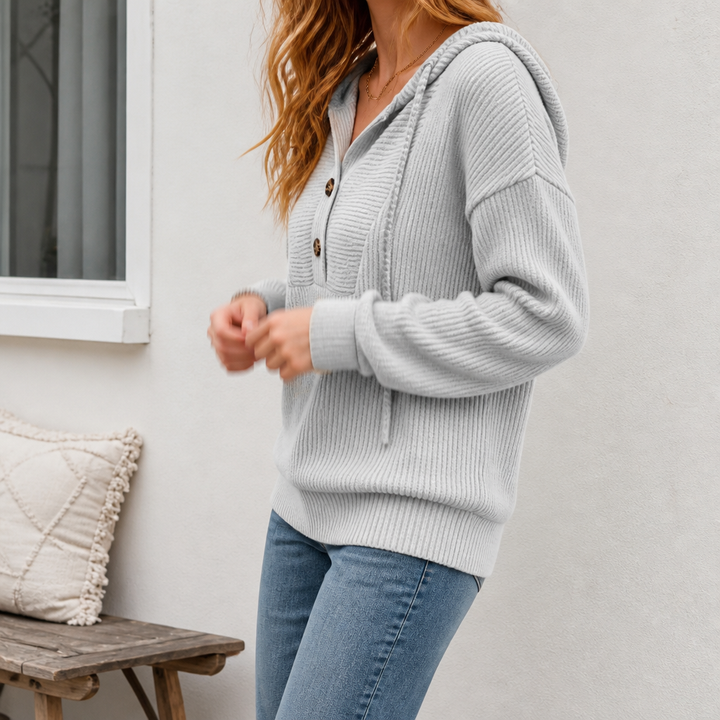 Wovella | Ribbed Knit Hoodie Sweater – Bequem und Vielseitig für Frauen
