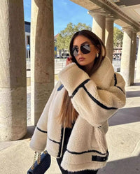 Kathrin | Cozy Teddy Coat with Sporty Contrast Details