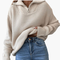 Lea | Moderner Gerippter Strickpullover Mit Half-Zip-Kragen