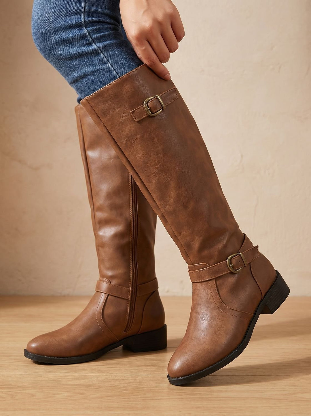 Grace | Kniehohe Stiefel mit Doppelschnalle für Frauen