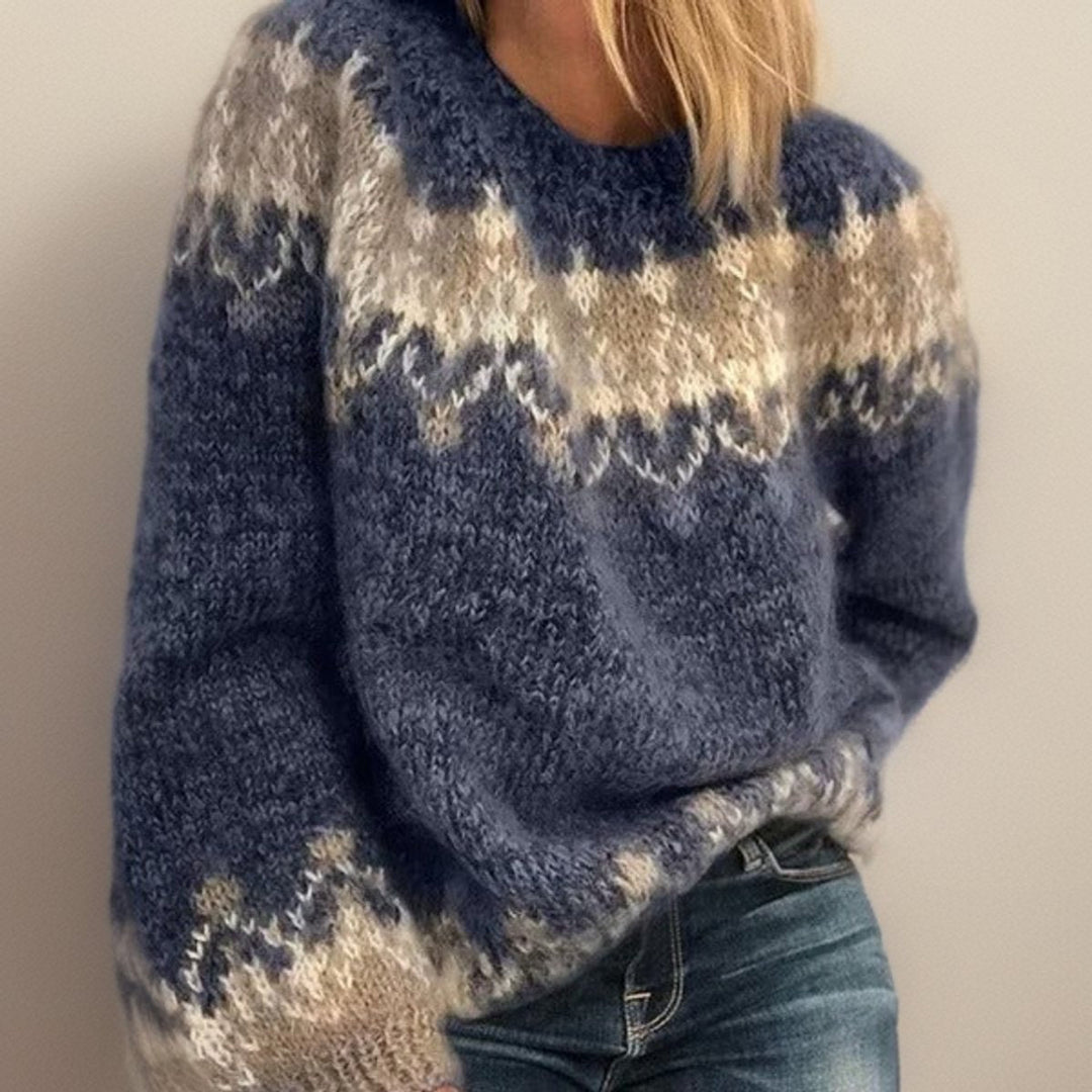 Lara | Eleganter Damen Jacquard-Strickpullover Mit Nordischem Islandmuster
