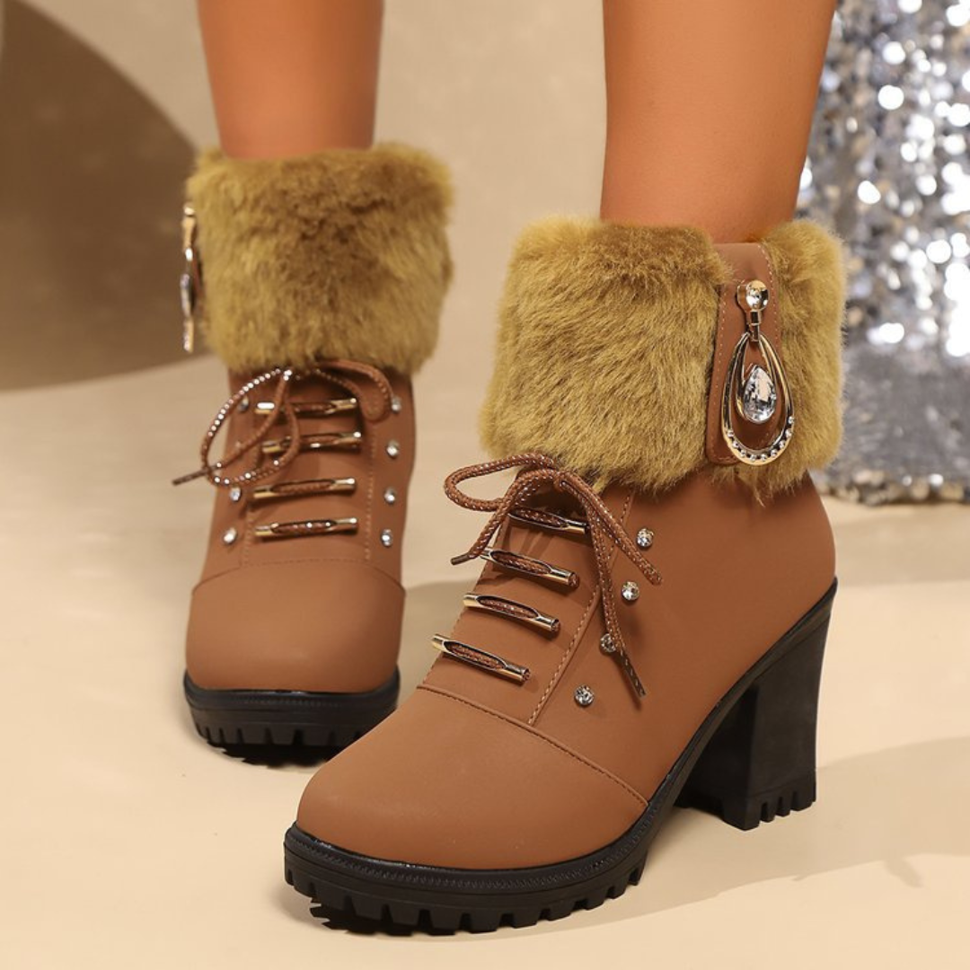 Velurea | Winter Boots – Elegante Fleece mit Blockabsatz für Damen