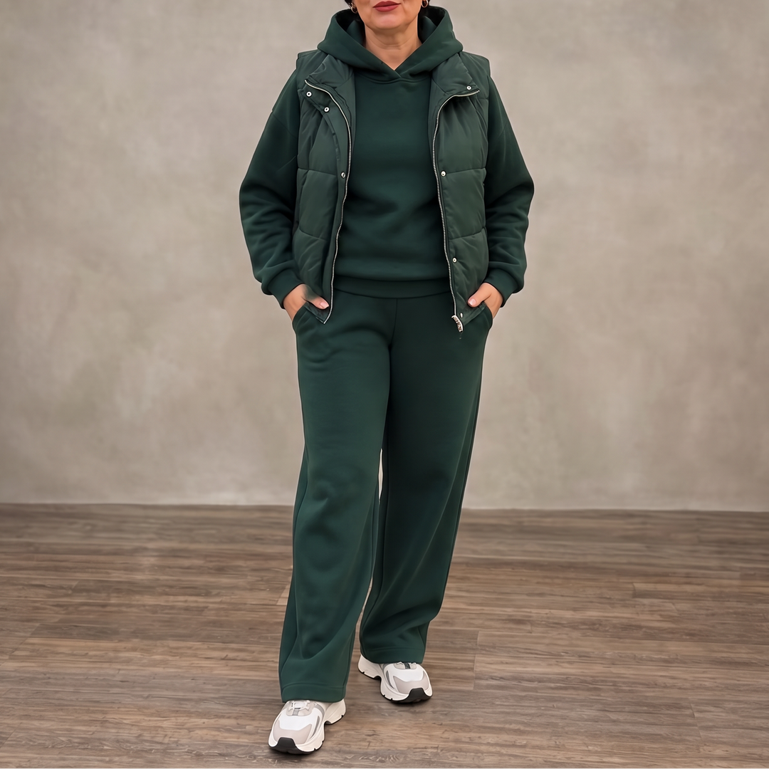 Layerwell | Quilt-Weste Hoodie und Jogginghose Set