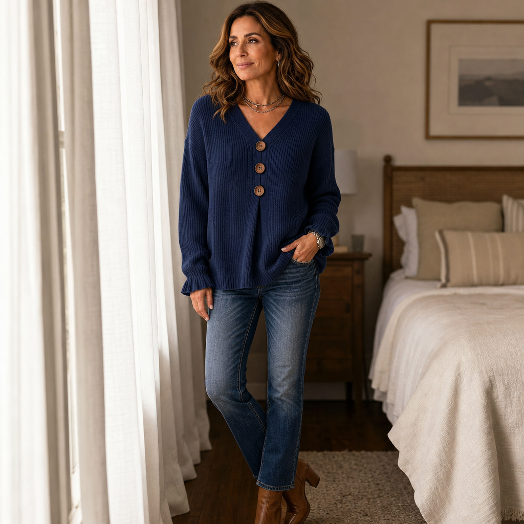 Wearbella | V-Neck Ribbed Knit Pullover Sweater – Bequem und Stilvoll