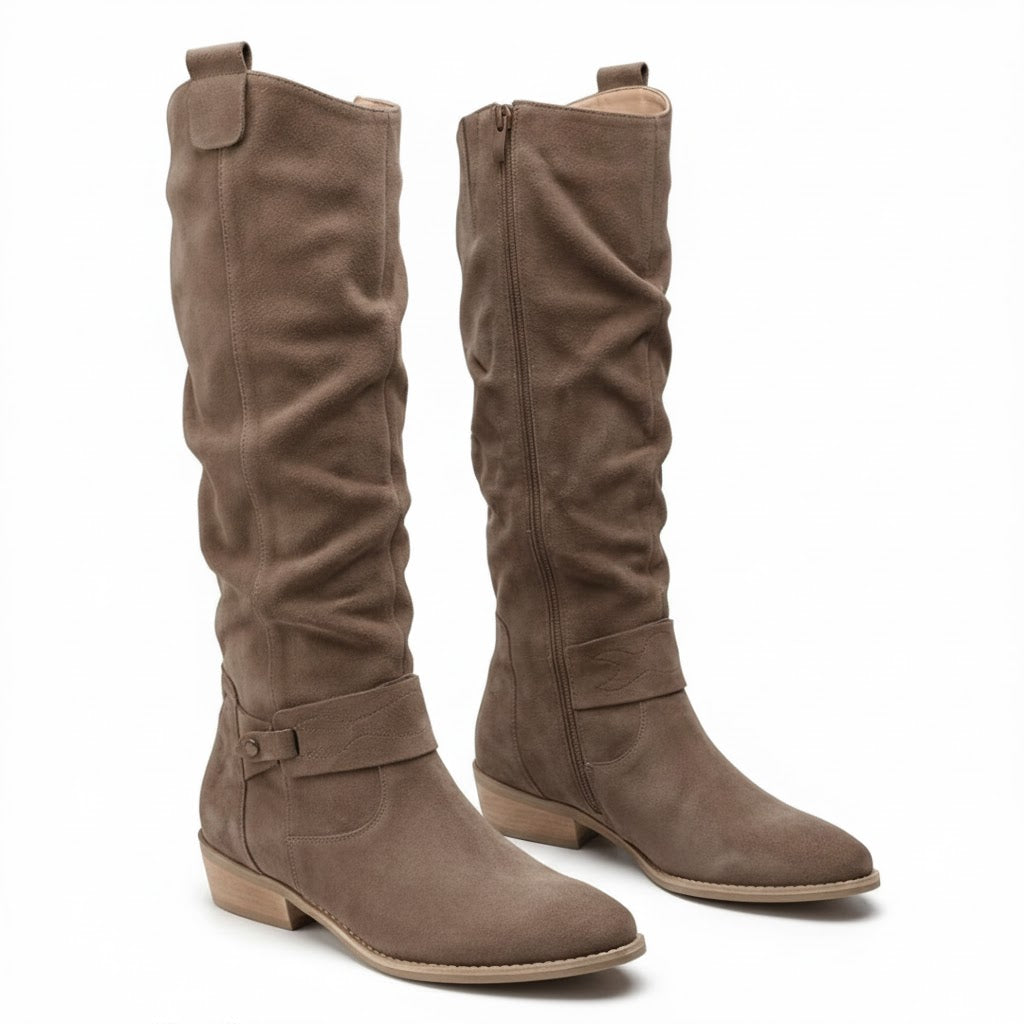 Zara | Elegante kniehohe Slouch-Stiefel mit niedrigem Blockabsatz