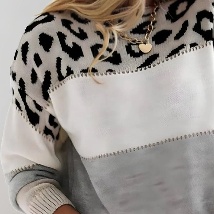 Sarah | Stylischer Leopard-Colorblock-Strickpullover