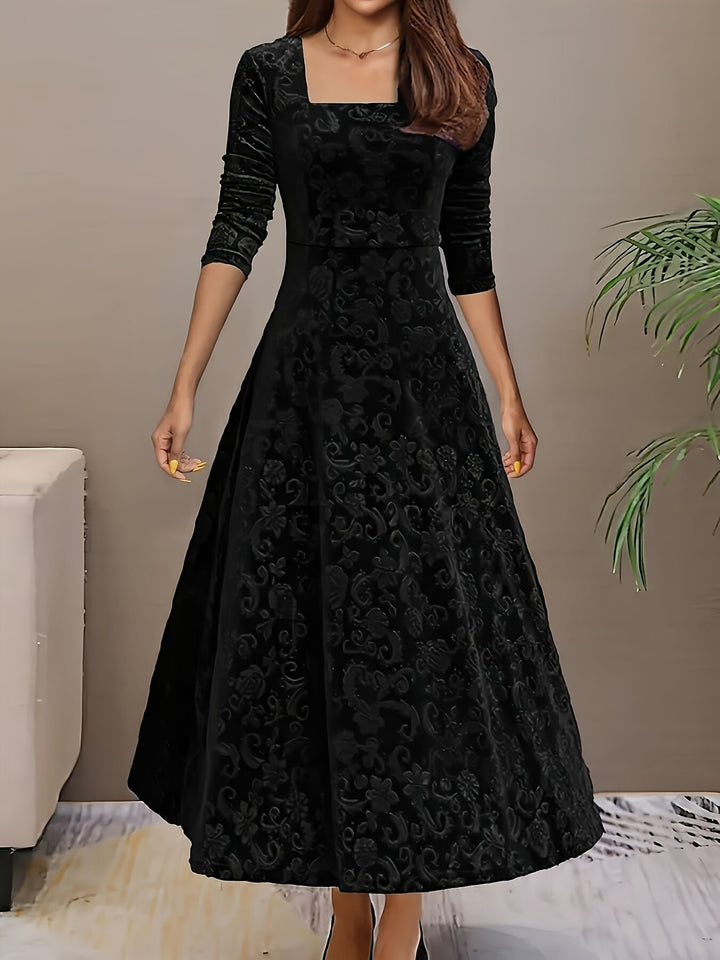 Karin | Florales Samt-Kleid – Elegante Abendgarderobe für Damen