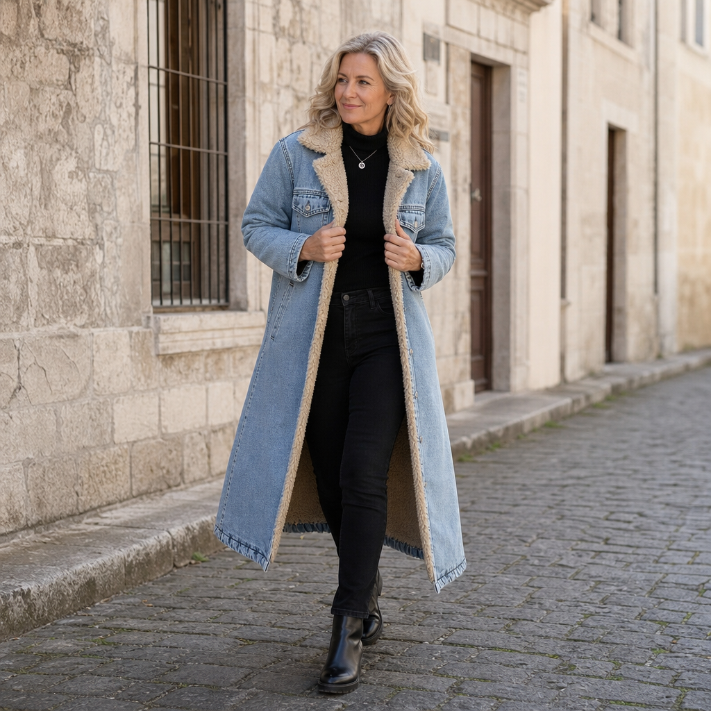 Denora | Denim Coat – Lange mit Teddyfleece-Futter für Damen