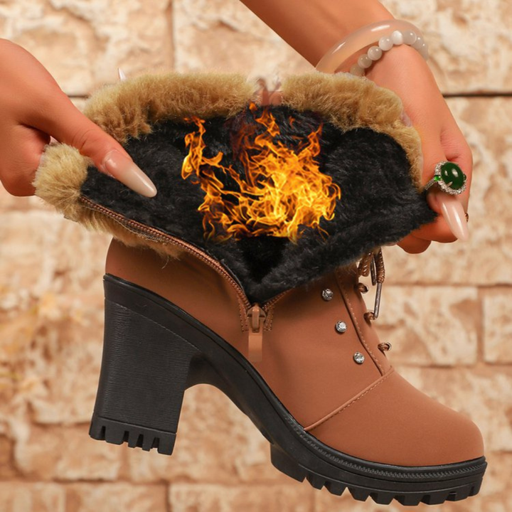 Velurea | Winter Boots – Elegante Fleece mit Blockabsatz für Damen