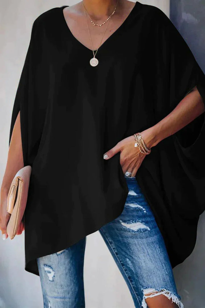 Celina | Oversize-Tunika Top Mit Fledermausärmeln Und V-Ausschnitt