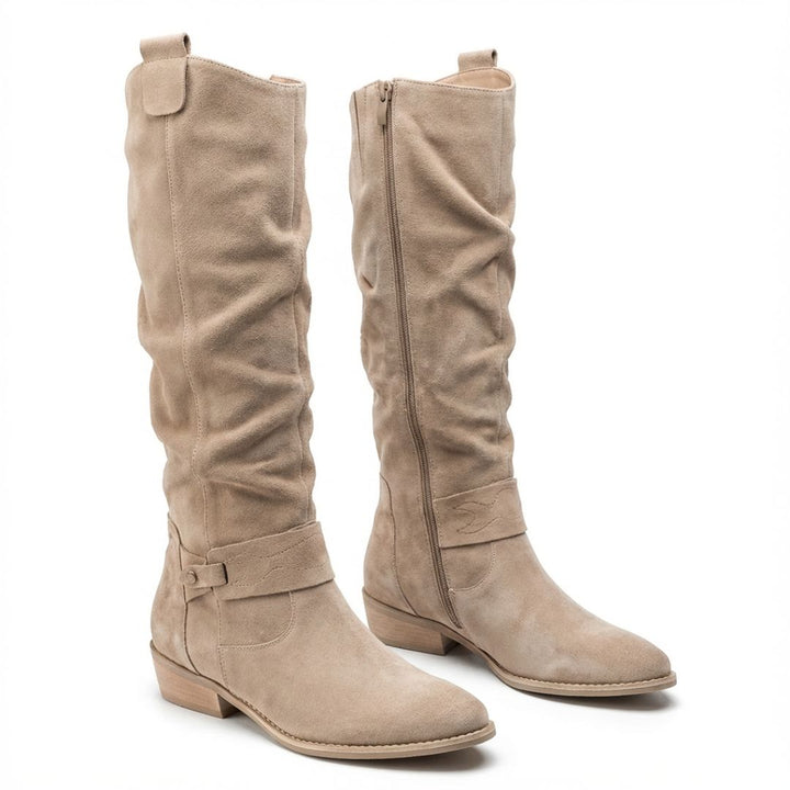 Zara | Elegante kniehohe Slouch-Stiefel mit niedrigem Blockabsatz