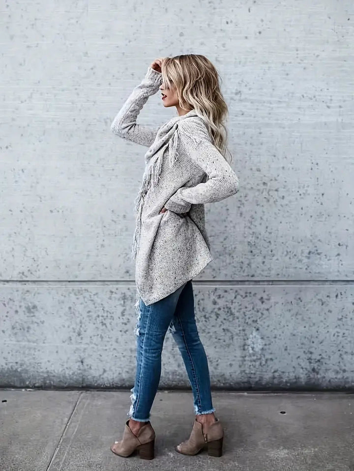 Sophia | Cozy and Stylish Fringed-Collar Tunic Sweater