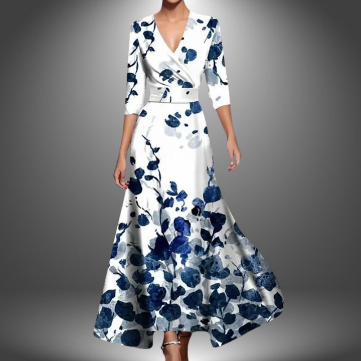 Sophia | Florales Wickel-Maxikleid mit V-Ausschnitt und 3/4-Ärmeln