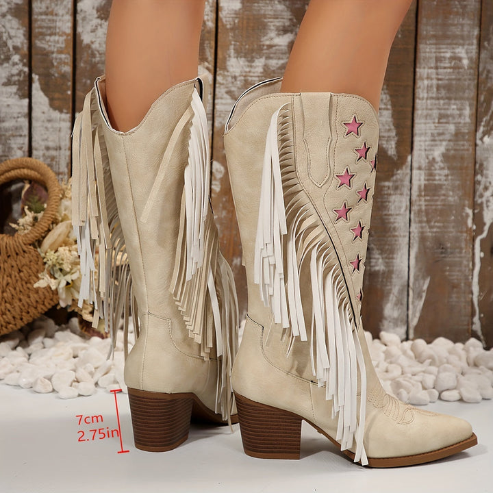 Janina | Stylische Cowboy-Stiefel mit Fransen und Sternen
