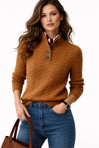 Amelia | Edler Zopfstrick-Rollkragenpullover mit Knopfleiste