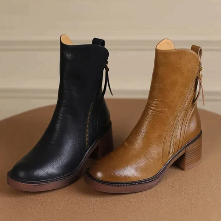 Charlotte | Elegante Leder-Stiefeletten mit Blockabsatz