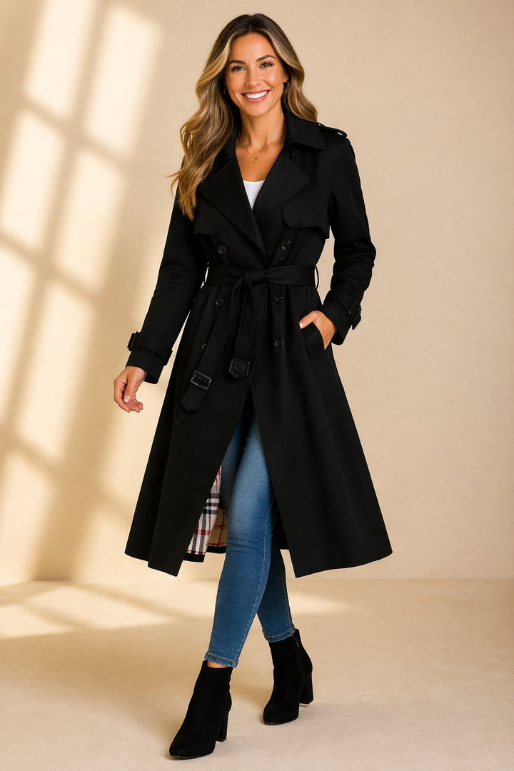 Morgan | Langer Zweireihiger Trenchcoat Mit Taillengürtel