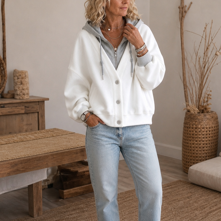 Layerelle | Faux-Layer V-Neck Hoodie – Bequem und Stilvoll für Damen