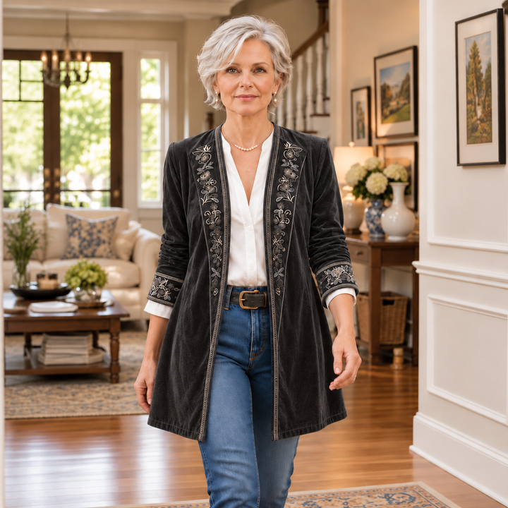 Anastasia | Longline Blazer mit besticktem Muster