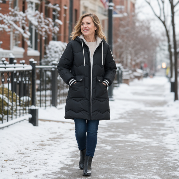 Cozyelle | Mid-Length Puffer Coat mit Kapuze – Warm und Praktisch