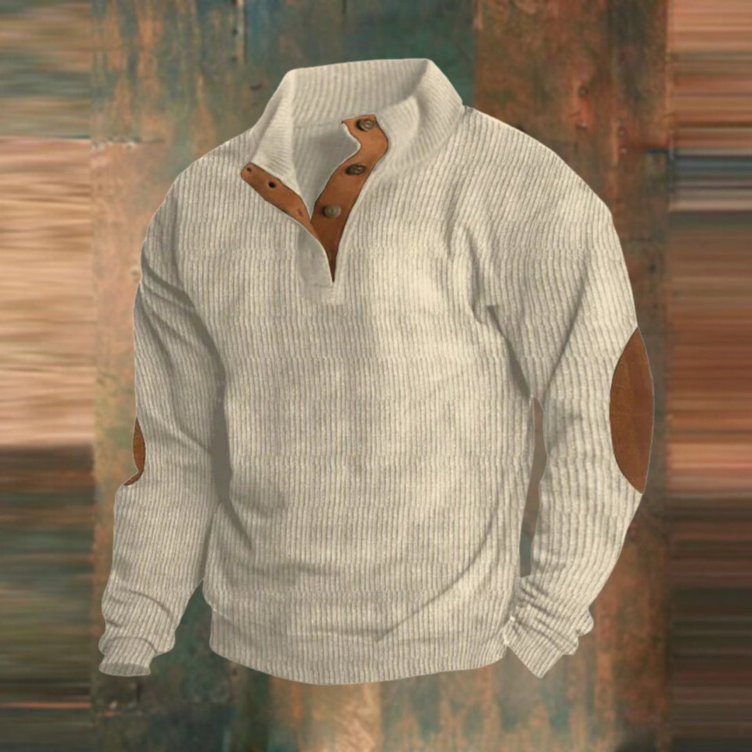 Ryan | Klassischer Herren Retro Rippstrickpullover Mit Ellbogen-Patches