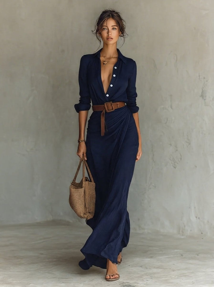Isabelle | Elegantes Kleid mit langen Ärmeln und Taillengürtel