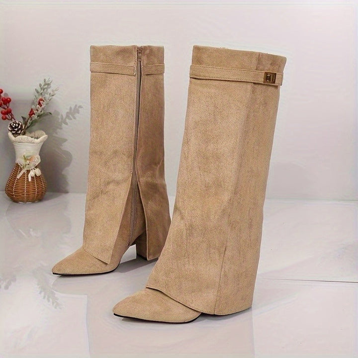 Megan | Elegante kniehohe Stiefel mit spitzer Schuhspitze und Schnallendetail