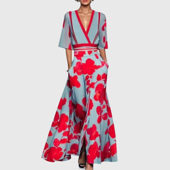 Nora | Kleid mit langen Ärmeln im floralen Wickel-Maxi-Stil