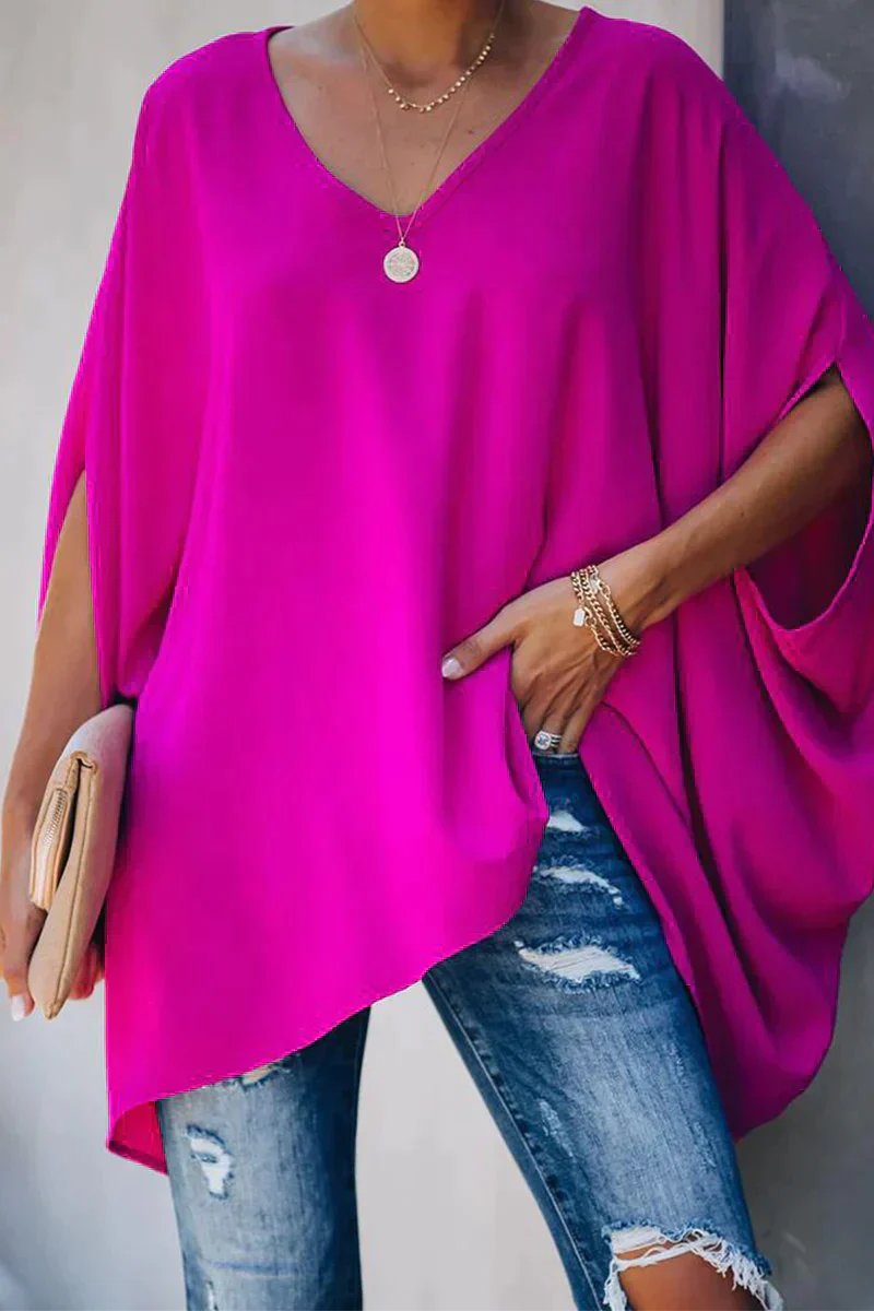 Celina | Oversize-Tunika Top Mit Fledermausärmeln Und V-Ausschnitt