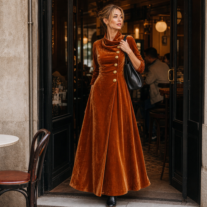 Veloura | Cowl Neck Velvet-Look Maxi Dress – Elegante Abendkleid für Frauen