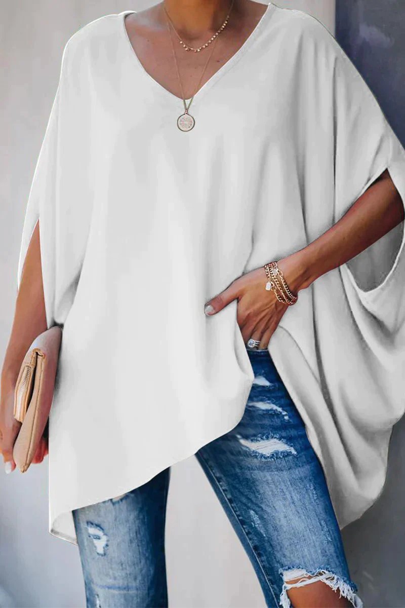 Celina | Oversize-Tunika Top Mit Fledermausärmeln Und V-Ausschnitt