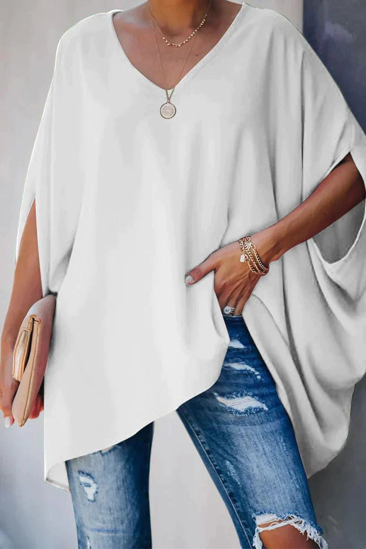 Celina | Oversize-Tunika Top Mit Fledermausärmeln Und V-Ausschnitt