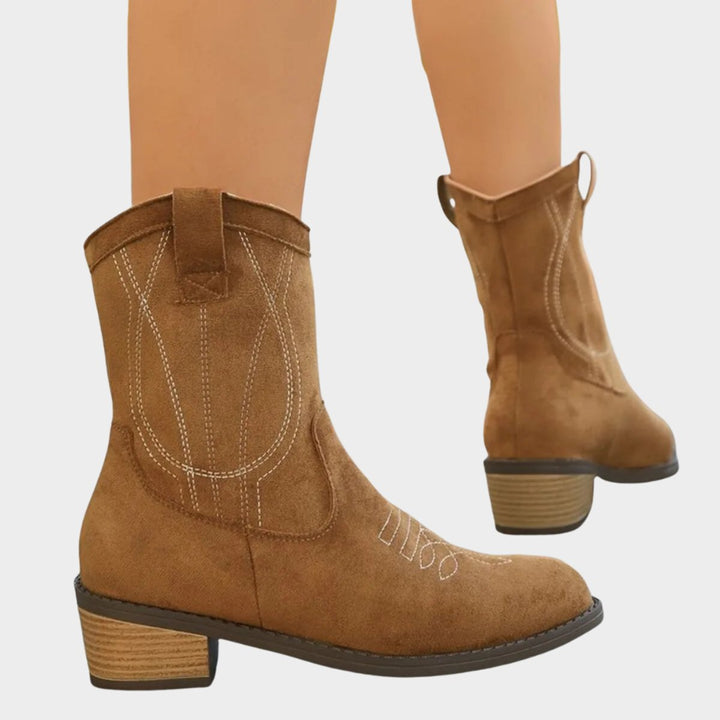 Annabelle | Western-Stiefeletten aus Veloursleder mit Stickdetails