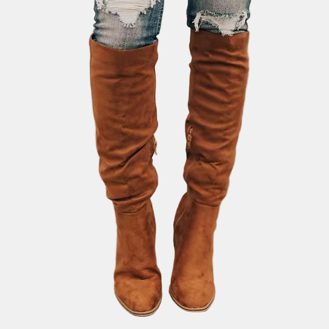 Livia | Elegante kniehohe Stretchstiefel mit Blockabsatz
