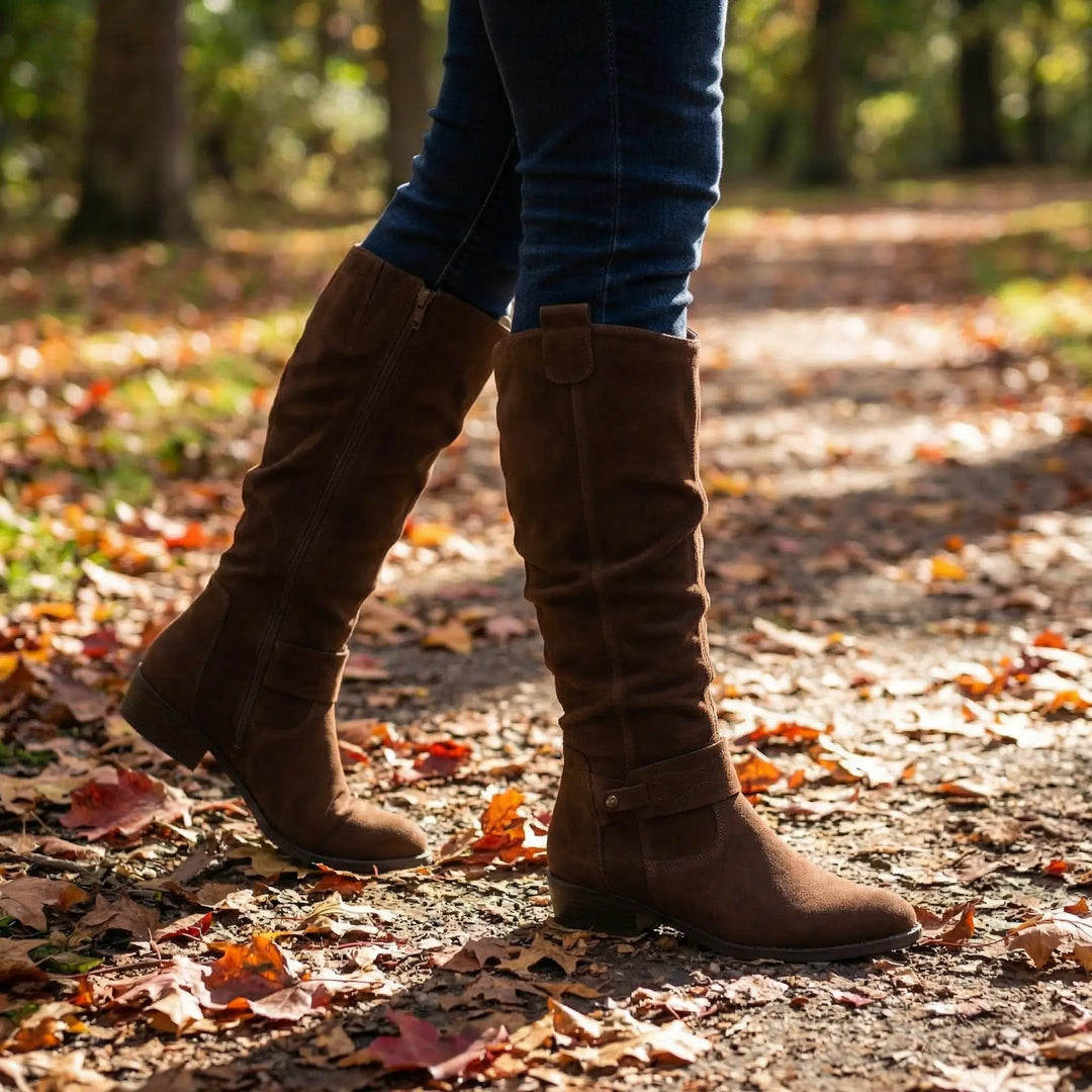 Zara | Elegante kniehohe Slouch-Stiefel mit niedrigem Blockabsatz
