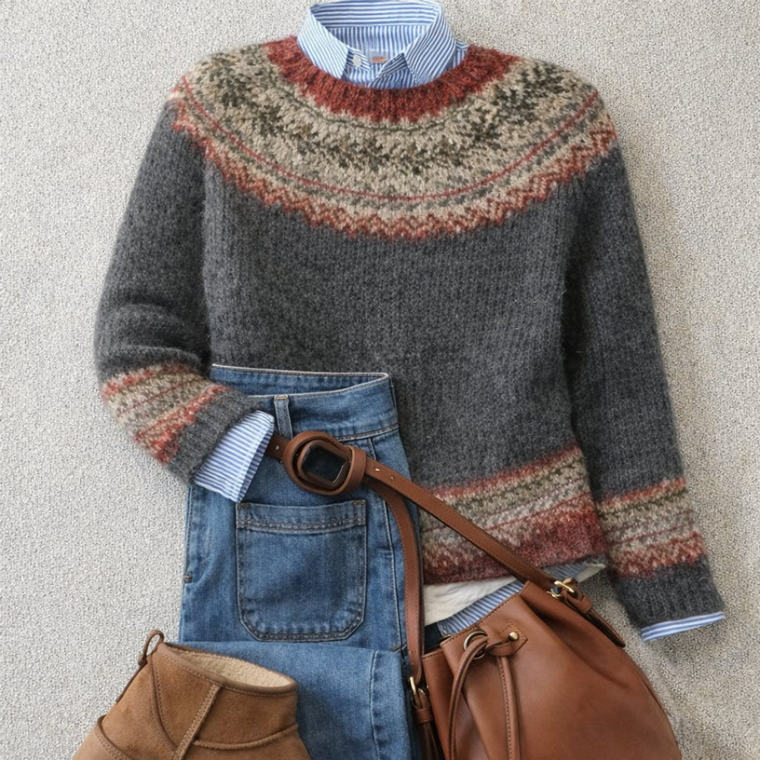 Freja | Zeitloser Damen Strickpullover Mit Nordischem Muster