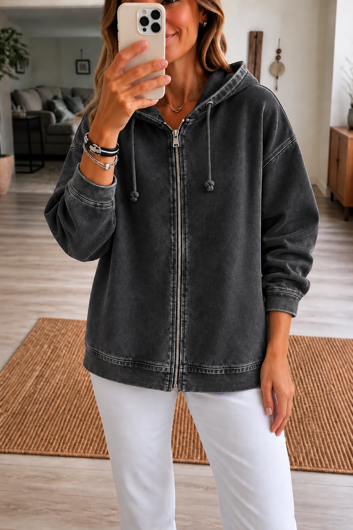 Rethread | Washed Relaxed Zip-Up Hoodie – Bequeme Schnittform für Frauen