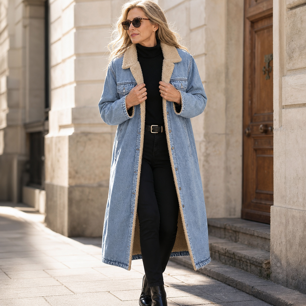 Denora | Denim Coat – Lange mit Teddyfleece-Futter für Damen