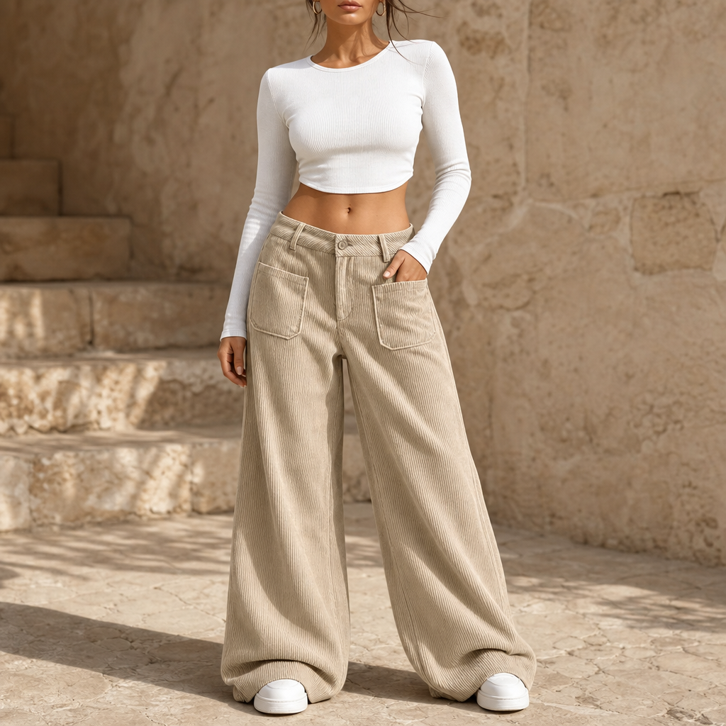Cordelle | High-Waisted Wide-Leg Trousers – Bequeme Stretch-Cordhose für Frauen