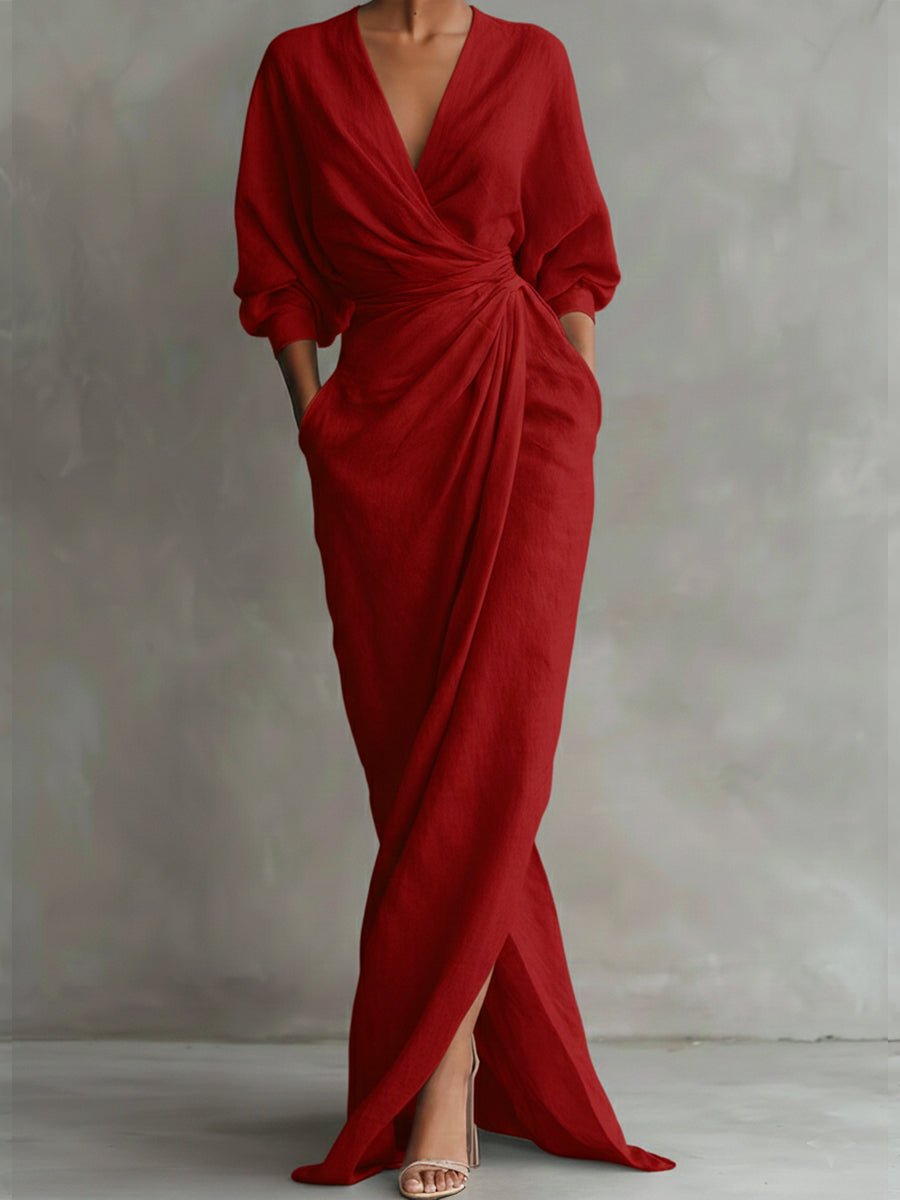 Emma | Feminines Kleid mit langen Ärmeln in eleganter Wickeloptik