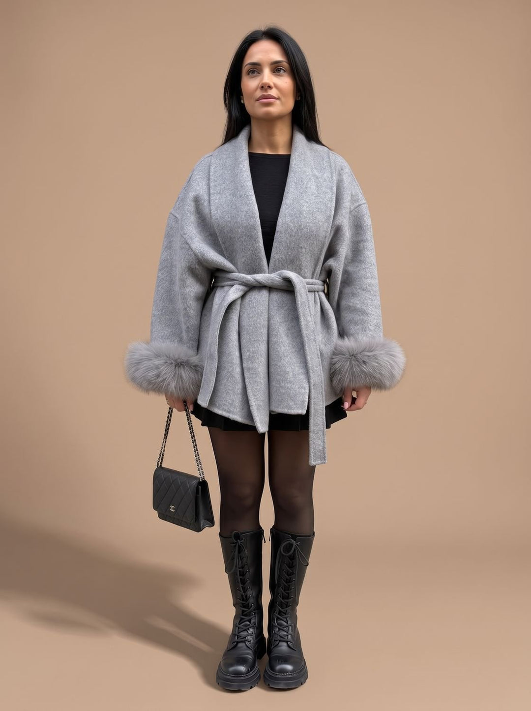 Nora | Kunstfellmantel mit Gürtel für Damen – Elegantes Design