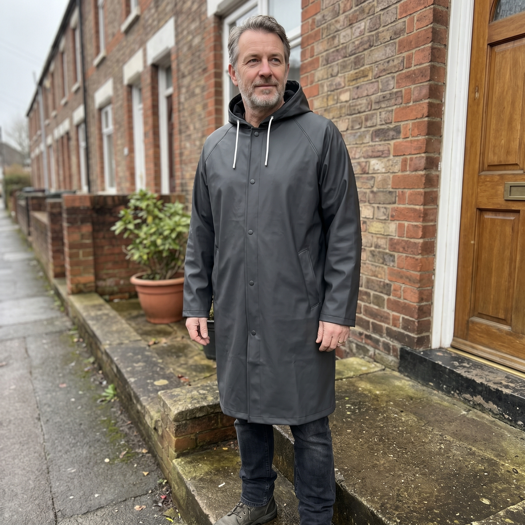 DryGuard | Lange Regenjacke – Wetterfester Kapuzenmantel
