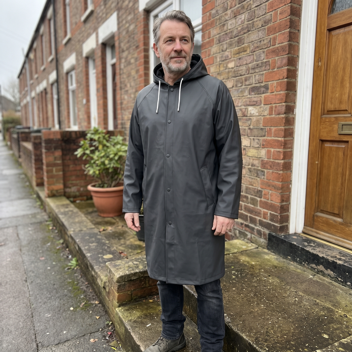 DryGuard | Lange Regenjacke – Wetterfester Kapuzenmantel