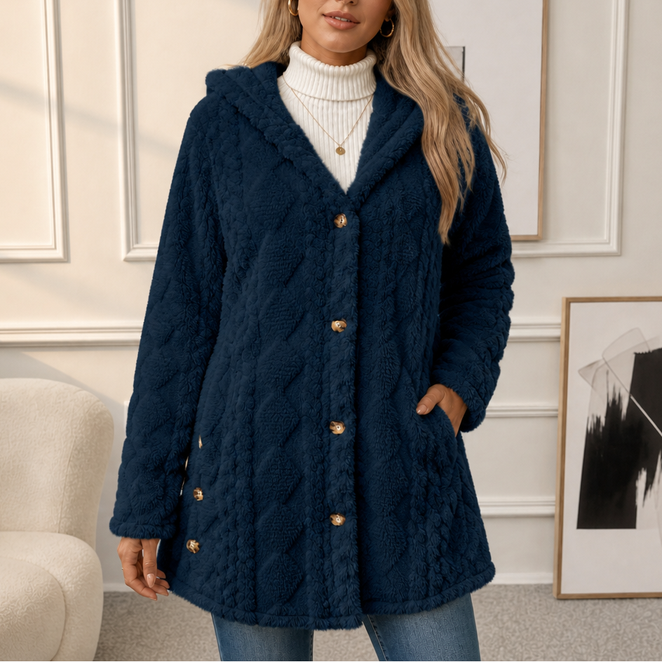 Wearbella | Hooded Plush Coat – Diamond Jacquard Design