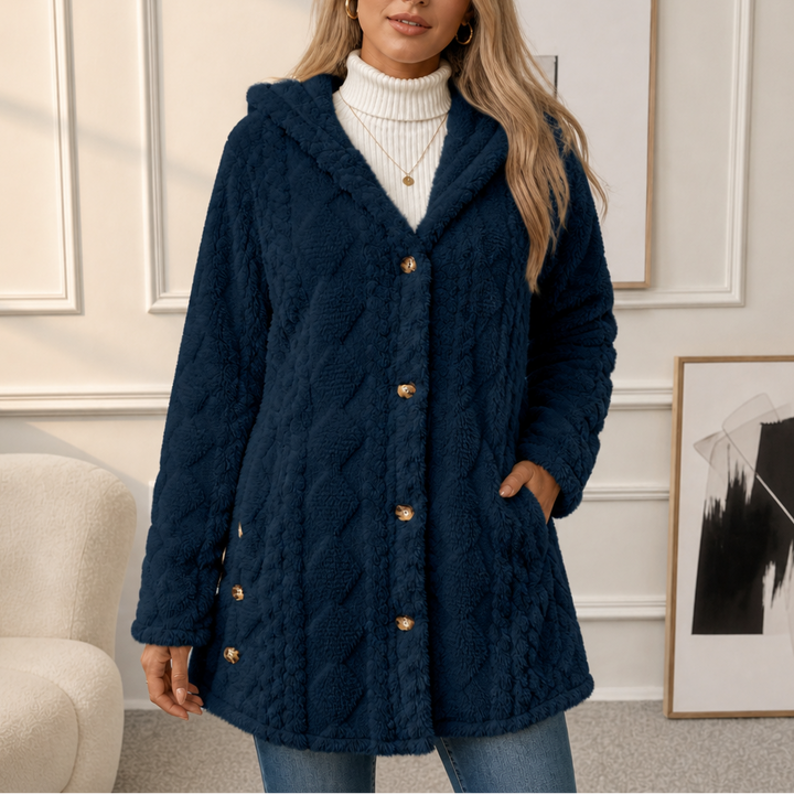 Wearbella | Hooded Plush Coat – Diamond Jacquard Design
