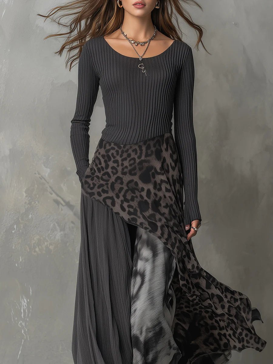 Lena | Boho Maxikleid mit Animal-Print mit langen Ärmeln