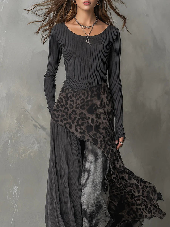 Lena | Boho Maxikleid mit Animal-Print mit langen Ärmeln